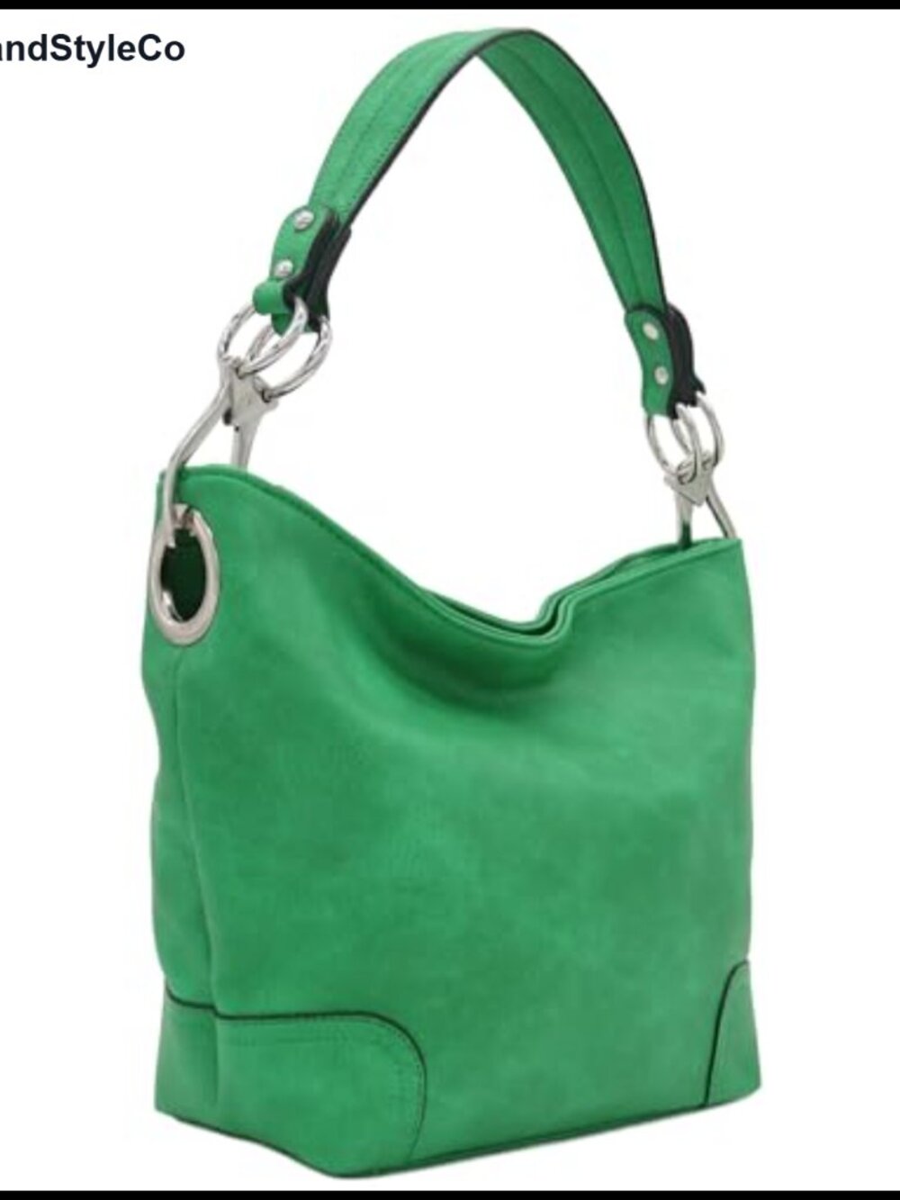 Faux Leather Hobo Shoulder Bag Silver Tone Hardware Zipper